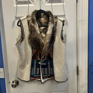 Women's Southwest Cream and Brown Faux Fur Vest L